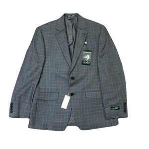 NEW Ralph Lauren men 38S gray blue herringbone silk wool 2-button sport coat NWT
